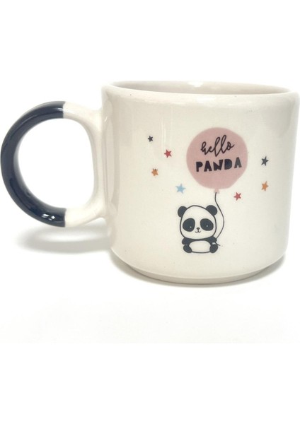 Hello Panda Çift Baskılı Siyah Kulplu P Kupa