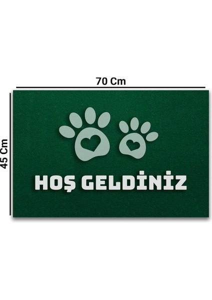 Veteriner Kliniği Yeşil Renk Hoş Geldiniz Pet Shop Kapı Önü Paspası 45X70CM