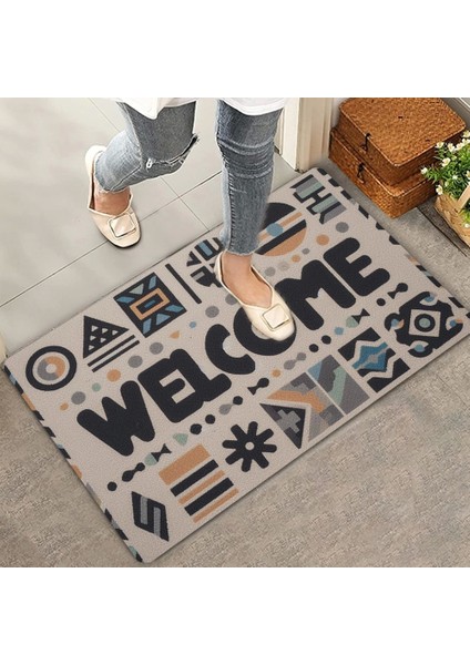 Geometrik Bohem Temalı Welcome Kapı Önü Paspası 45X70CM