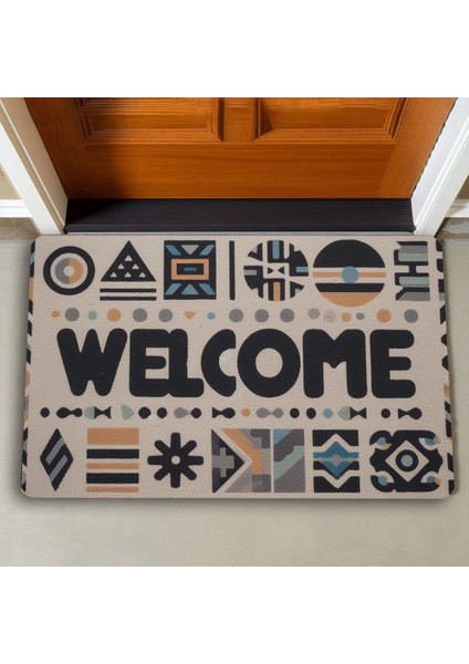 Geometrik Bohem Temalı Welcome Kapı Önü Paspası 45X70CM