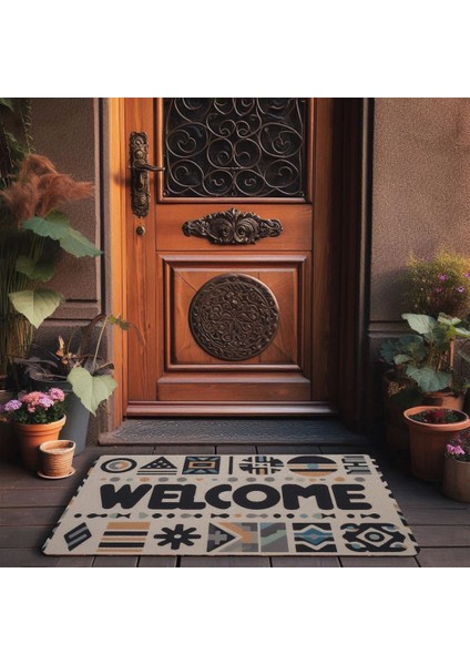 Geometrik Bohem Temalı Welcome Kapı Önü Paspası 45X70CM