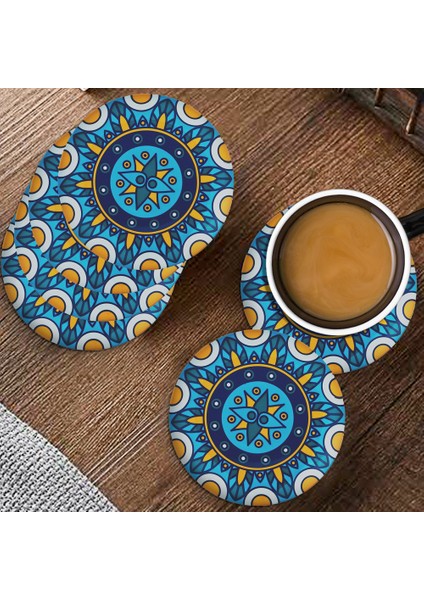 Valerine Life Kutsal Geometri Mandala Desenli Yıkanabilir Kaydırmaz Ofis Çay Ve Fincan Bardak Altlığı 10x10cm 6 Adet