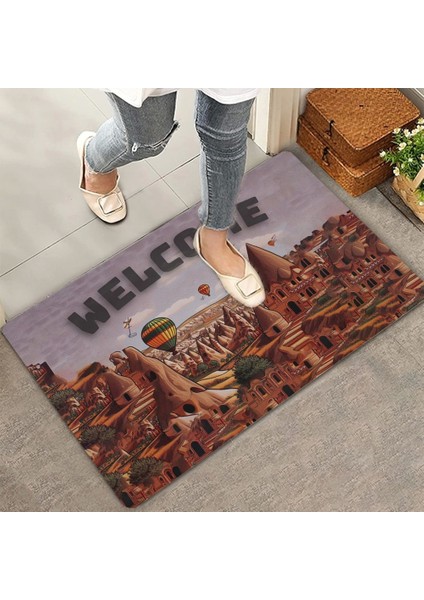 Kapadokya, Peri Bacaları ve Balon Temalı Welcome Kapı Önü Paspası 45X70CM