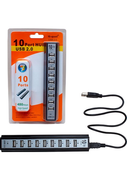 XML Dünyası Powermaster PM-18235 USB 2.0 10 Port Adaptörlü USB Hub Çoklayıcı