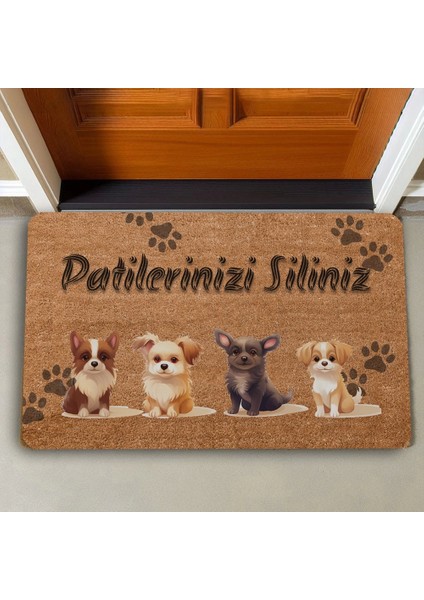 Dörtlü Sevimli Köpekler Patilerinizi Silin Kapı Önü Paspası 45X70CM