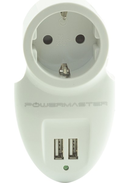 Powermaster 16 Amper - 3500 Watt 79X155 mm Çift Usbli Tekli Akım Korumalı Priz