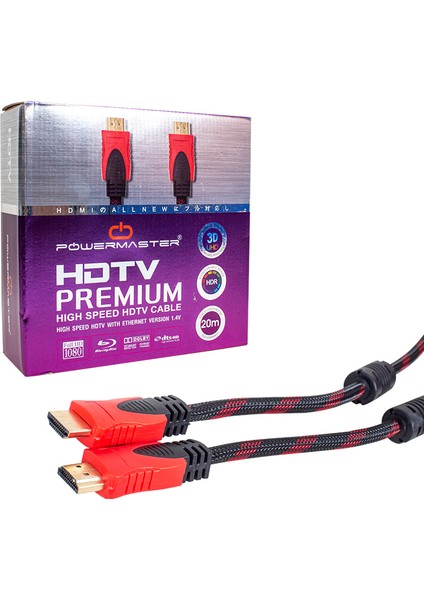 XML Dünyası Powermaster 1.4V 3D 20 Metre Örgülü Kutulu HDMI Kablo