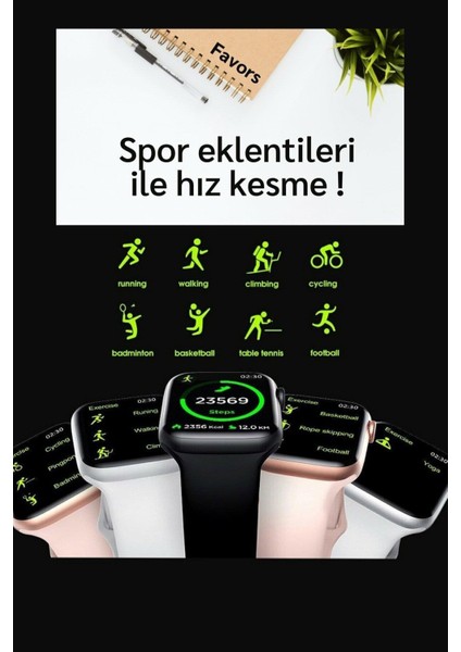 Watch 7 Serisi Uyumlu Sesli Arama Bildirim Asistan Özellikli Yetişkin Akıllı Saat Rose Kasa Siyah Kordon Android & Ios Uyumlu