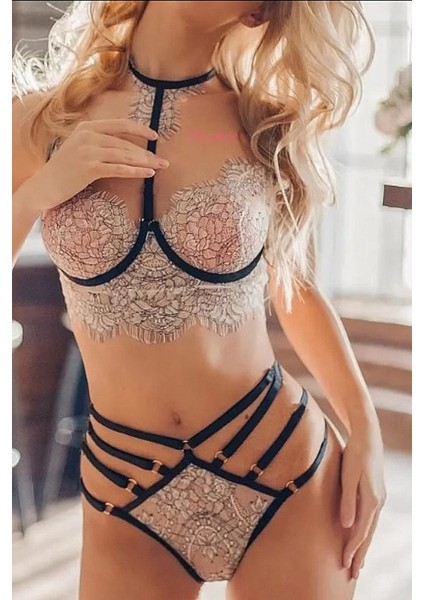 Kadın Şeffaf Bralette Tanga Iç Çamaşırı Seti 1072