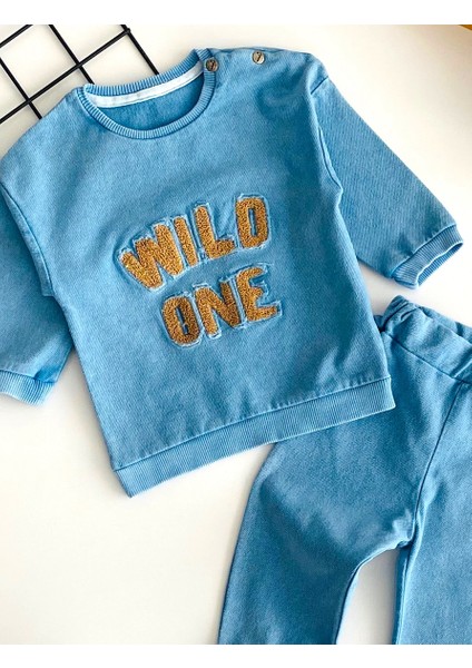Neşeli Bebekler Wild One Nakışlı Kot Takım Mavi