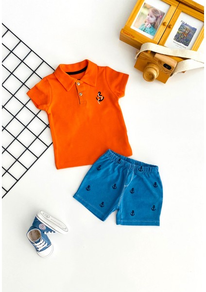 Neşeli Bebekler Çapa Desen Polo Yaka Şort Takım