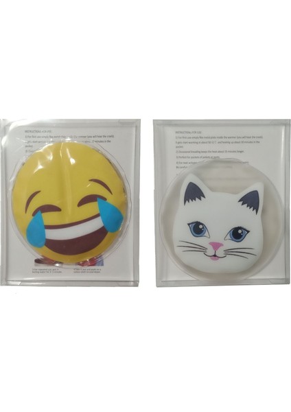 Gülen Emoji,kedi Cep Sobası,el Isıtıcı,2 Adet Sıcak Su Torbası Pvc 9cm