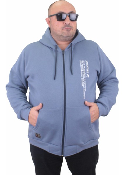 Mocgrande Fermuarlı Kapuşonlu Büyük Beden Sweat Adventure 23220 Mavı