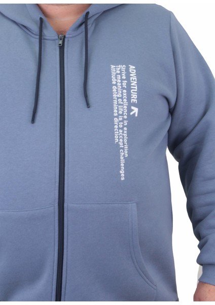 Mocgrande Fermuarlı Kapuşonlu Büyük Beden Sweat Adventure 23220 Mavı fiyatları