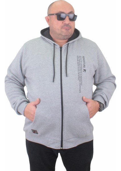 Mocgrande Fermuarlı Kapuşonlu Büyük Beden Sweat Adventure 23220 Grı Melanj