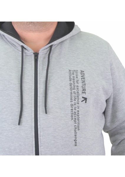 Mocgrande Fermuarlı Kapuşonlu Büyük Beden Sweat Adventure 23220 Grı Melanj fiyatları
