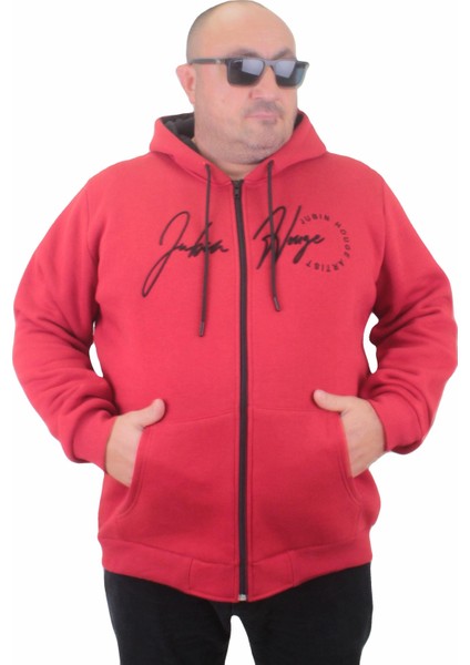 Mocgrande Fermuarlı Kapuşonlu Büyük Beden Sweat Jubin 23221 Kırmızı