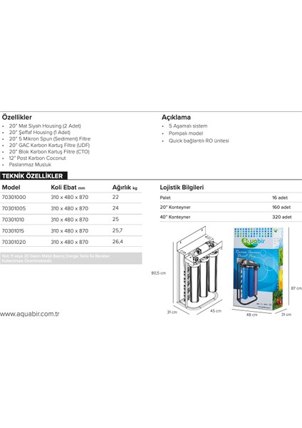 Aquabir Strong Direkt Akışlı Pompalı Su Arıtma Cihazı 300 Gpd - 70301005 fırsatları