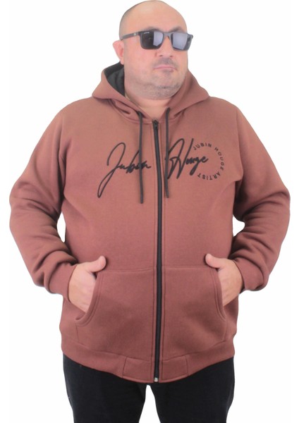 Mocgrande Fermuarlı Kapuşonlu Büyük Beden Sweat Jubin 23221 Taba