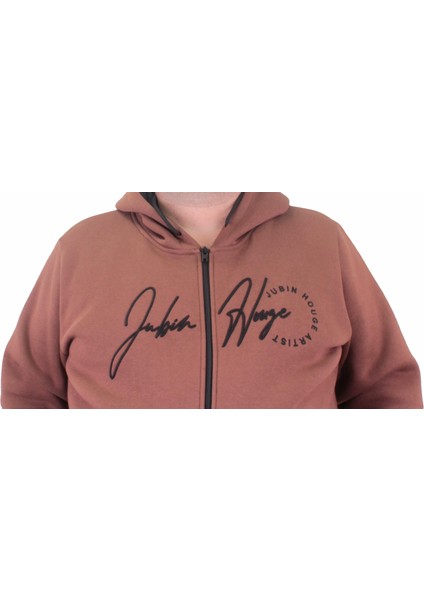 Mocgrande Fermuarlı Kapuşonlu Büyük Beden Sweat Jubin 23221 Taba fırsatları