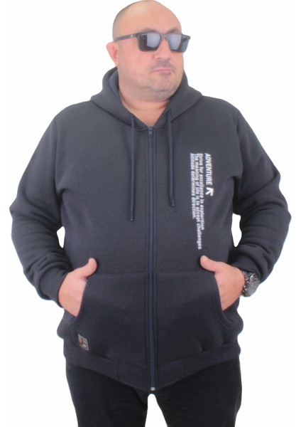 Mocgrande Fermuarlı Kapuşonlu Büyük Beden Sweat Adventure 23220 Lacıvert