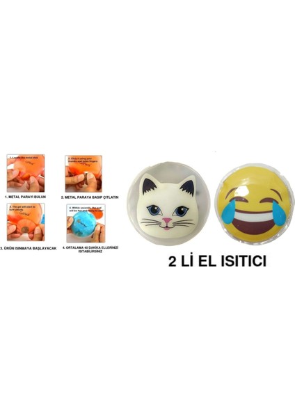 Gülen Emoji,kedi Cep Sobası,el Isıtıcı,2 Adet Sıcak Su Torbası Pvc 9cm