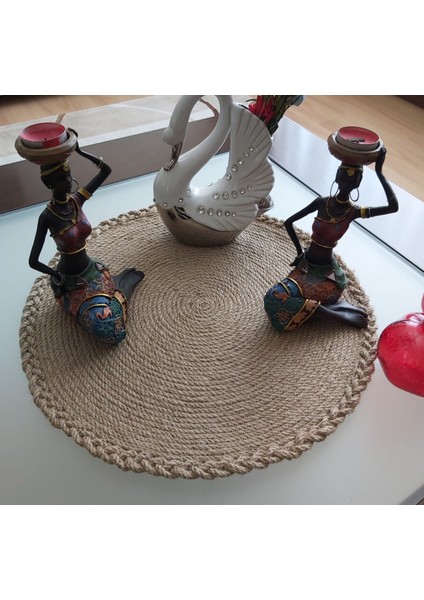 Dekoratif Örtü, Hasır Runner, Masa Örtüsü, Mutfak Örtüsü, Sehpa Konsol Örtüsü - 48X48 cm