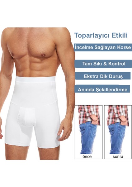 Dikişsiz Yüksek Bel Göbek Toparlayıcı Sıkılaştırıcı Göbek Düzleştirici Erkek Boxer Korse Beyaz fırsatları