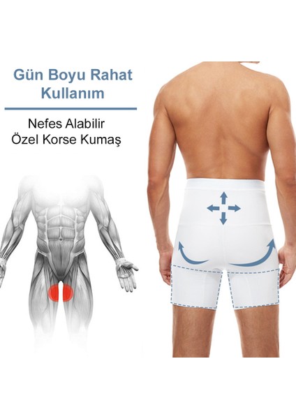 Dikişsiz Yüksek Bel Göbek Toparlayıcı Sıkılaştırıcı Göbek Düzleştirici Erkek Boxer Korse Beyaz indirimleri