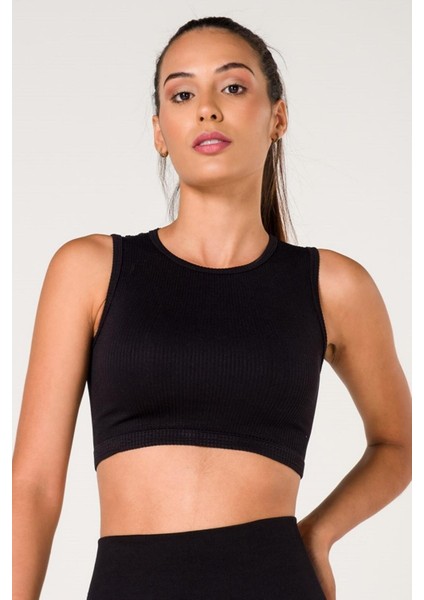 New Season Fitilli Crop Top Büstiyer Seamless Spor Sütyeni Siyah modelleri