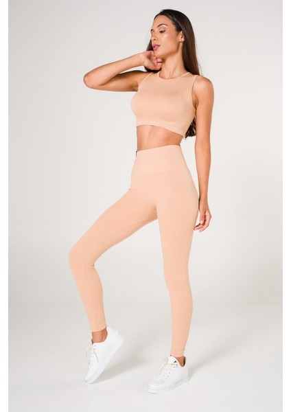 Toparlayıcı Dikişsiz Tayt Crop Top Takım Krem fırsatları