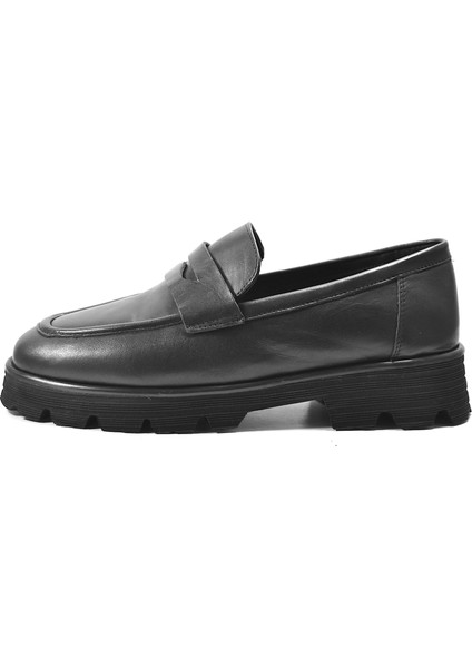 LF.201 Deri Siyah Kalın Taban Loafer Kadın Ayakkabı