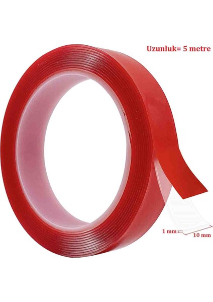 Çift Taraflı Bant Şeffaf Silikonlu Su Geçirmez Akrilik Montaj Bandı (5MX10MM)