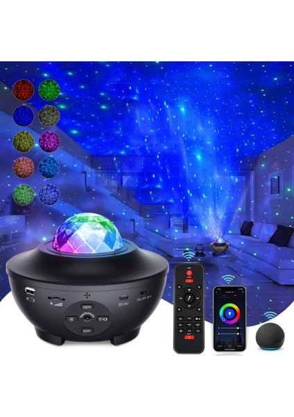 Starry Projektör Bluetooth Hoparlör+Sese Duyarlı Disko Topu+ USB Mp3 Çalar+Parti, Gece Lambası