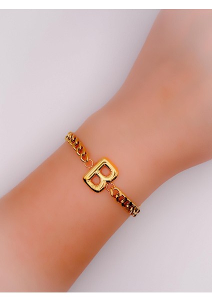 Çelik Bileklik Bombeli B Harfli Kalın Zincir Bileklik fiyatları