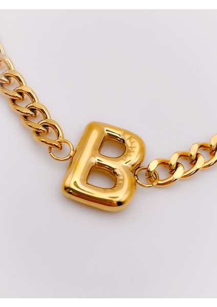 Çelik Bileklik Bombeli B Harfli Kalın Zincir Bileklik modelleri