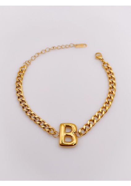 Çelik Bileklik Bombeli B Harfli Kalın Zincir Bileklik fırsatları