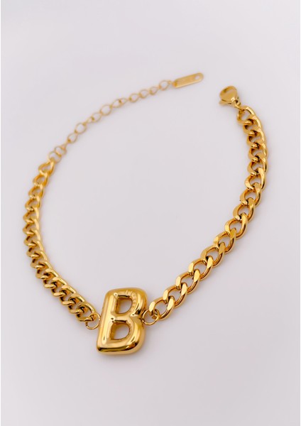 Çelik Bileklik Bombeli B Harfli Kalın Zincir Bileklik indirimleri