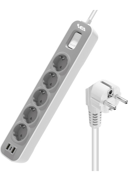 Vea VE-NOVA105U A Class 5li 2 Usbli Anahtarlı 1.5 Metre Akım Korumalı Grup Priz (Made In Malaysıa)