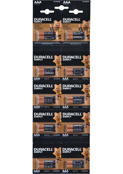 XML Dünyası Duracell LR03/MN2400 1.5 Volt Alkalin Aaa Ince Kalem Pil (20Lİ Kartela Paket )(2li Yırtmalı)