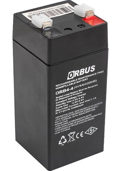 Orbus Orb4-4 4 Volt - 4 Amper Dik Akü (45 x 45 x 100 Mm)