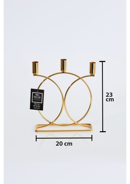 Metal Geometrik 3 Lü ( Üçlü ) Gold Şamdan Mumluk Dekoratif Mumluk 23CM Paslanmaz Kaplama Ev Dekorasy