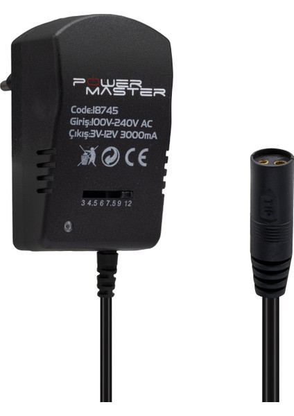 Powermaster PM-18745 3 Volt - 12 Volt - 3 Amper Çok Uçlu Ayarlı Kademeli Adaptör