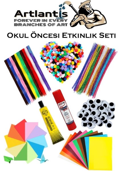 Okul Öncesi Etkinlik Seti 1 Paket Şönil Ponpon Oynar Göz Anaokulu ve Kreş Seti Pon Pon Tüylü Tel Oynargöz Elişi Kağıdı