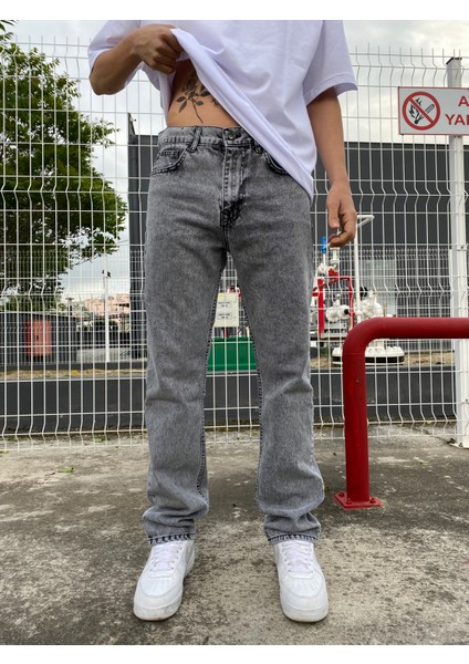 Gri Düz Uzun Paça Baggy Jean