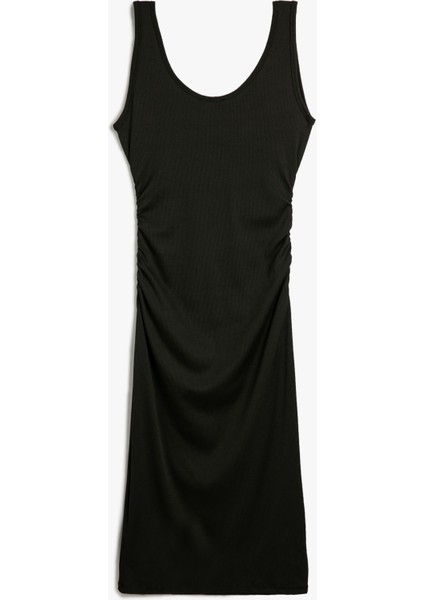 Midi Elbise Askılı U Yaka Fitilli Bodycon