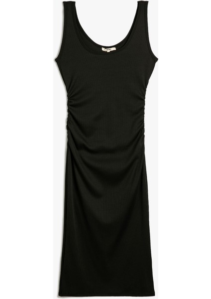 Midi Elbise Askılı U Yaka Fitilli Bodycon