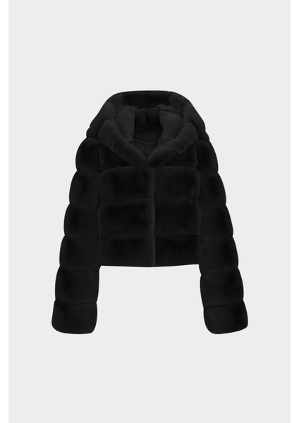 AÇELYAOKCU Premium Kapüşonlu Kadın Rex Suni Kürk Ceket