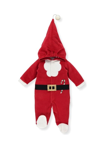 Erkek Bebek Noel Kadife Patikli Tulum Kırmızı K 3767