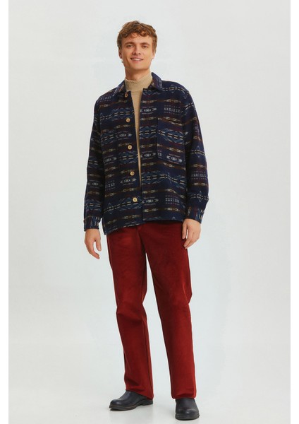 Etnik Desenli Kışlık Erkek Gömlek Lacivert fiyatları